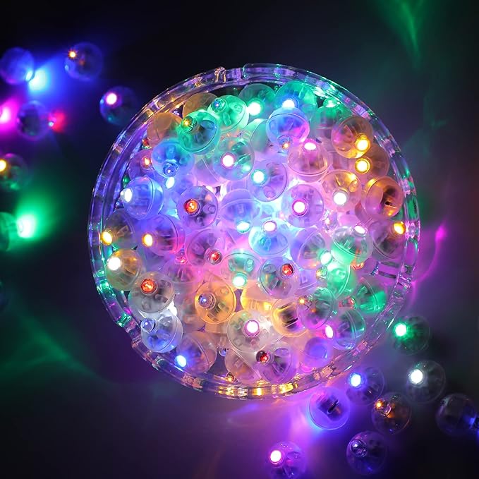 100pcs 10 Colors Balloon Lights, LED Assorted Colors Flash Lights, Mini Ball Light Round LED Ball Lamp for Paper Lantern Balloon Birthday Party Wedding Halloween Christmas Decoration