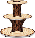 Wooden 3 Tier Cupcake Stand Decoration - Rustic Wood Cupcake Stand Decor for Camping, Birthday, Safari Party Supplies