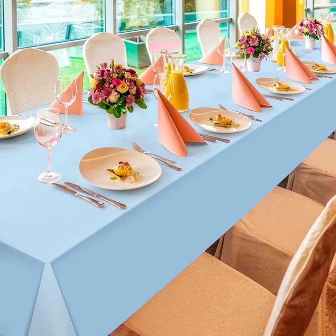3Pcs Light Blue Tablecloths,Disposable Plastic Tablecloth,Waterproof Baby Blue Rectangle Table Cover for Graduation Birthdays Weddings Anniversary Party Decorations,54 x 108 Inch