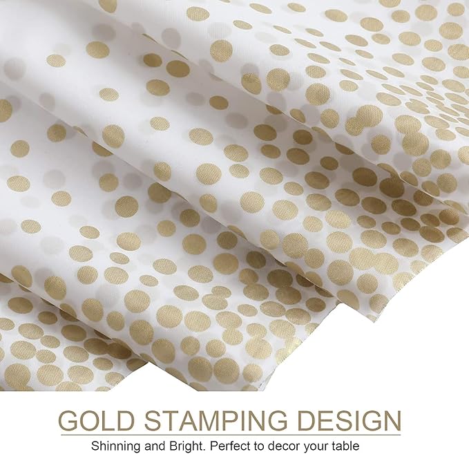 Gexolenu 12 Pack White Plastic Tablecloth for Birthday Party, Gold Dot Confetti Pattern Table Covers for Rectangle Tables, Fit for All Party, Thanksgiving Christmas Wedding, Anniversary,54" x 108"
