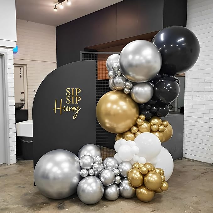 90pack Metallic Silver Balloons Different Size 18/12/10/5 Inch Chrome Silver Balloon Garland Arch Kit for Graduation, Wedding, Birthday, New Year, Baby Shower Decorations