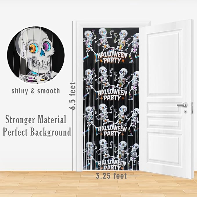 GOER Foil Curtain Backdrop for Halloween Party Decorations| Metallic Tinsel Halloween Theme Photo Booth Props (2 Pcs)