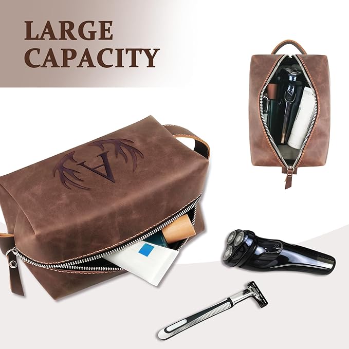 Initial Letter Travel Toiletry Bag 30th 40th 50th 60th 70th 80th Birthday Gifts for Men Him PU Leather Shaving Bag for Toiletries Accessories Father's Day Gifts for Dad from Daughter Son (B)