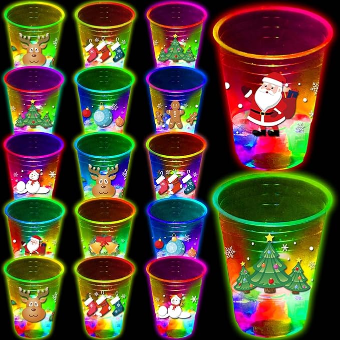 mishunyus 40 Pcs Christmas Party Cups, Glow Christmas Flashing Theme Cups, for Holiday Party Supplies, for Nighttime Fun, BBQ, Christmas Decor, with 8 pattern