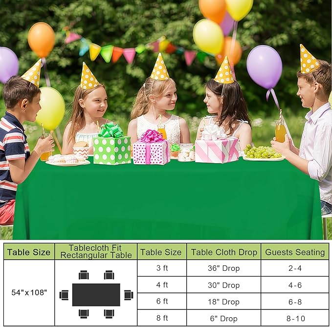Smiry Disposable Table Cloth - 15 Pack, 54 x 108 Inch Waterproof Rectangle Tablecloths for Parties, Decorative Plastic Table Cover, Leakproof & Sturdy, Green