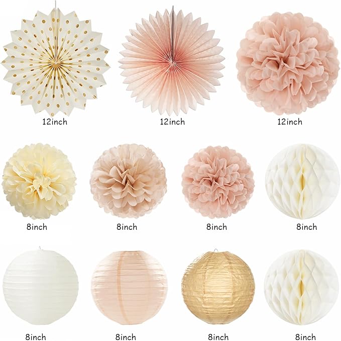 Champagne-Gold Fall Boho Happy-Engagement Party-Decorations - 21pcs Women She Said Yes Proposal Banner Streamers, Beige One Sweet Peach Paper Lanterns,Flower Tissue Pom Poms Fan Favors Decor Huglony