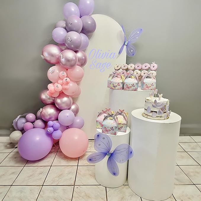 Purple Pink Balloons Garland Arch Kit, 109Pcs Butterfly Pink Balloons Garland Kit 18/10/5 Inch Light Pink Latex Balloons with 3D Butterfly Sticker for Girl Women Birthday Baby Shower
