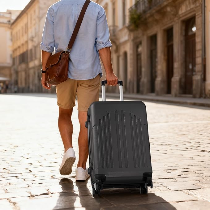 Karl home 28 Inch Check-in Luggage with Spinner Wheels, ABS Hardshell Checked Suitcase with TSA Lock, Durable Large Suitcase Rolling Luggage for Men Women, Dark Grey