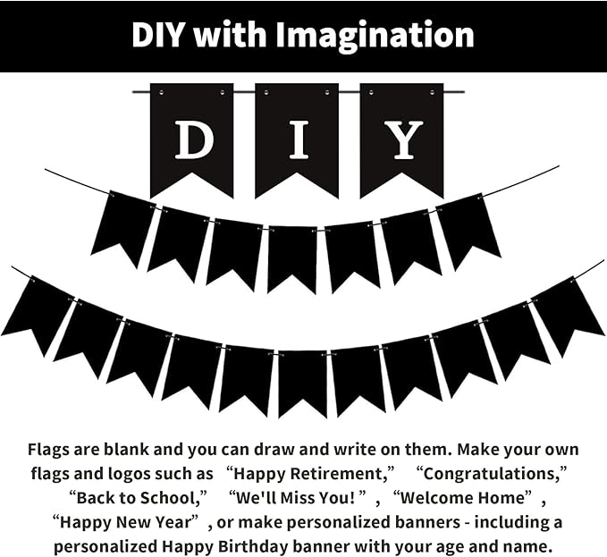 24pcs Blank DIY Black Banner Set, Personalized Banner Party Decorations Supplies Custom Signs, Customize Handwriting Banners for Birthday, Wedding, Baby Shower and Graduation Party Decorations