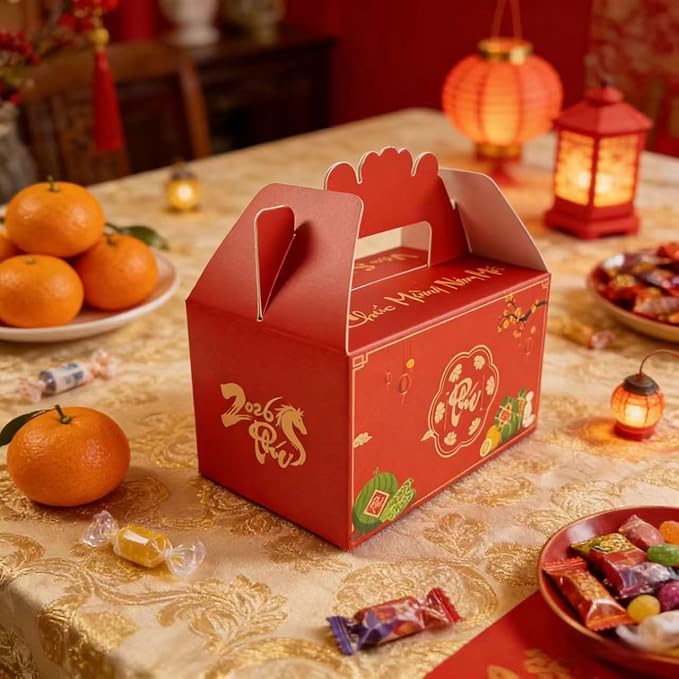 KYMY 2026 Vietnamese New Year Party Favor Boxes, 10PCS Tết Việt Nam Spring Festival Goodie Candy Treat Gift Holders, Zodiac Horse Treat Boxes for Asian Vietnam Lunar New Year Party Decorations