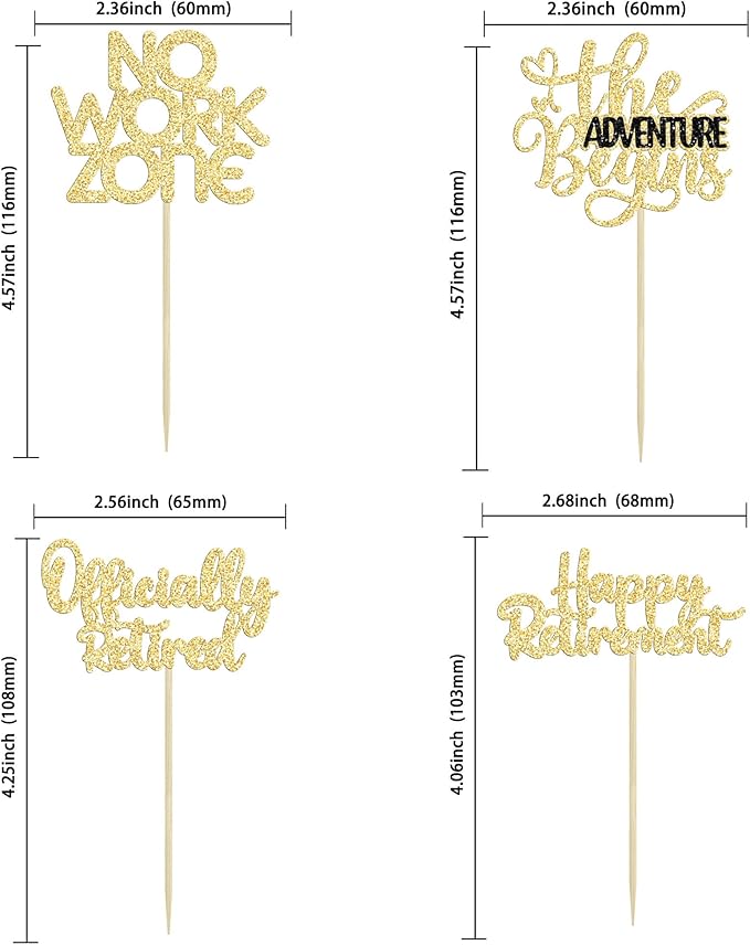 24Pcs Happy Retirement Cupcake Toppers Officially Retired Cake Toppers No Work Zone Adventure Begins Cupcake Picks Retirement Theme Farewell Birthday Party Cake Decorations Supplies Gold