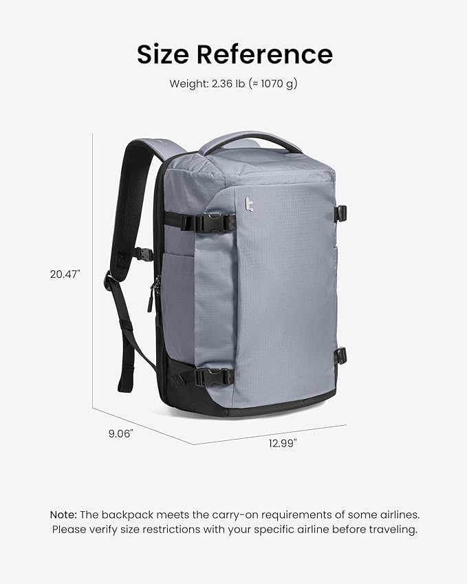 tomtoc Travel Backpack 40L, TSA Friendly Flight Approved Carry-on Luggage Hand Water-resistant Lightweight Business Rucksack, Durable Large Weekender Bag Daypack Fits 17.3 Inch Laptop
