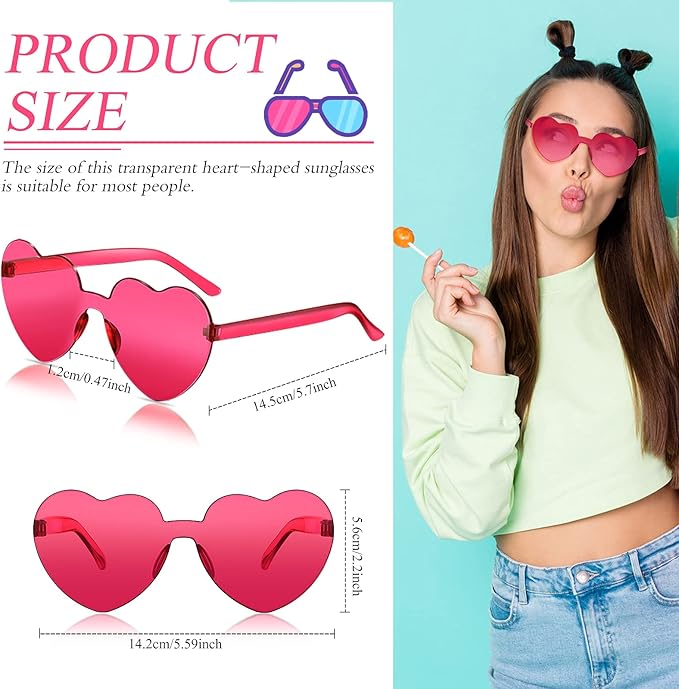 TOODOO 10 Pairs Heart Shaped Sunglasses Rainbow Sunglasses Candy Color Rimless Glasses for Women Girl Party Favor