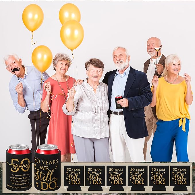 25 Pcs 50th Anniversary Can Sleeve for Guests 50 Years We Still Do Can Birthday Neoprene Cooler Sleeves 50th birthday party Gift Wedding favors for Women Men