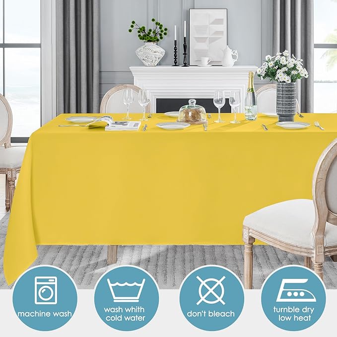 VidaFete Tablecloth 6 Pack 90 * 156inch Rectangle Table Cloth Polyester, Stain Wrinkle Resistant Polyester Dining Table Cover for Kitchen Dinning Party Wedding Rectangular Buffet Decoration(Yellow)