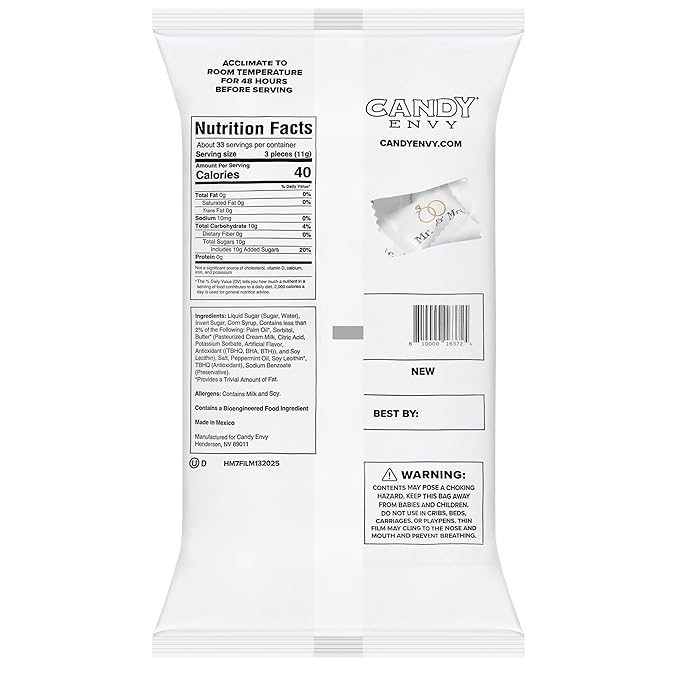 Candy Envy - Mr. and Mrs. Buttermints - 13 oz. Bag - Approximately 100 Individually Wrapped Mints - Wedding Favors