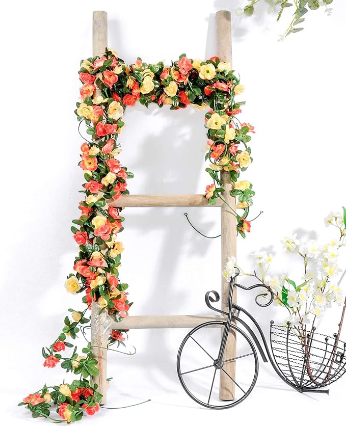 Miracliy 9Pcs 74FT Flower Garland Artificial Rose Arch Vines Fake Spring Floral Garland for Flower Wall Backdrop Wedding Mothers Day Garden Tea Party Decoration