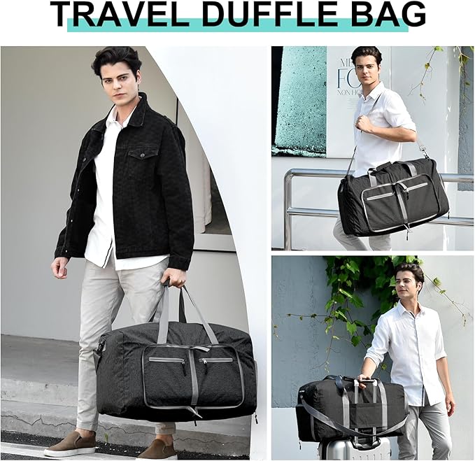 Dimayar 115L Travel Duffle Bag for Men Women - Foldable Duffel Bag with Shoes Compartment - Overnight Bags Waterproof & Tear Resistant(Black)