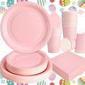 200 Pcs Baby Pink Plates and Napkins Party Supplies, Girl Baby Shower Plates and Cups and Napkins Sets Serves 50, Light Pink Party Decorations, Bow Birthday Decorations
