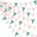 32Ft Pink Green Gingham Camp Bride Banner Green Pink Plaid Checkered Fabric Triangle Flag Pennant Garland Streamers for Camping Bachelorette Glamping Baby Shower Wedding Birthday Party Decorations
