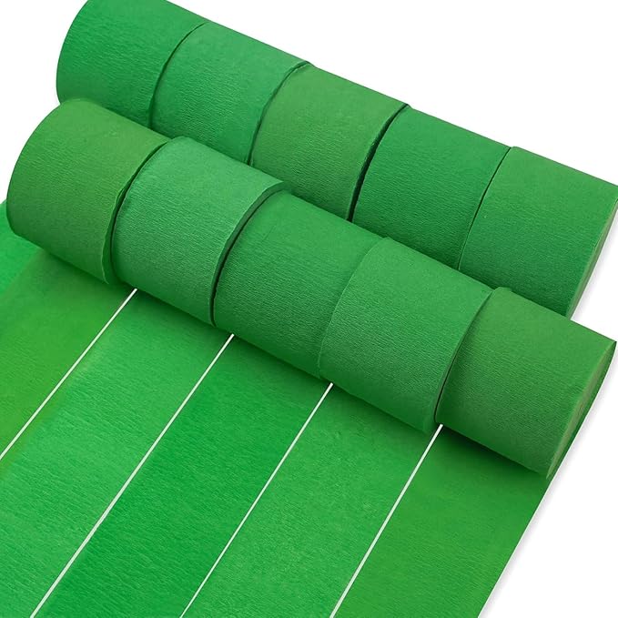 PartyWoo Green Crepe Paper Streamers 10 Rolls 820 ft Pack of Kelly Green Crepe Paper for Graduation Christmas Jungle Birthday Party Decorations (1.8 Inch x 82 Ft/Roll), Green-41