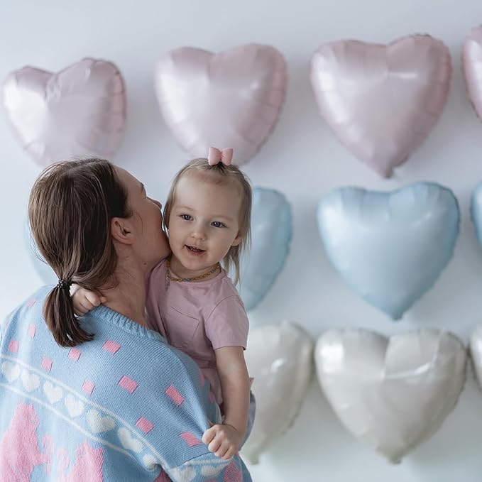 Baby Pink Heart Balloon, 10PCS Pink Foil Heart Balloons, 18inch Pastel Pink Heart Shape Balloons Helium Birthday Party Decorations for Girls Brithday Party, Baby Shower, Valentines Day, Princess Party