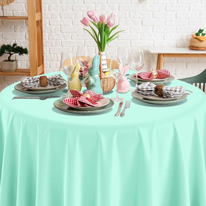6Pcs Round Pastel Tablecloths, Rainbow Mix Color Plastic Tablecloth Disposable Round Table Covers for Baby Shower,Bridal,Wedding, Easter,Birthday and Ice Cream Party Decoration,84 Inch