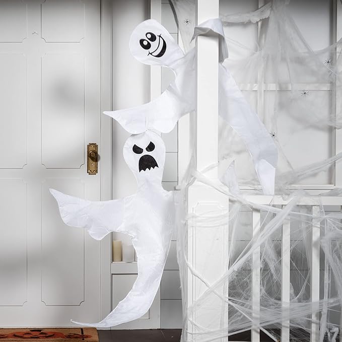 JOYIN 2 Pcs 53" Halloween Decoration Outdoor, Halloween Bendable Hanging Ghost for Lawn, Tree, Pilar Decorations, Tree Wrap Ghost Party Supplies