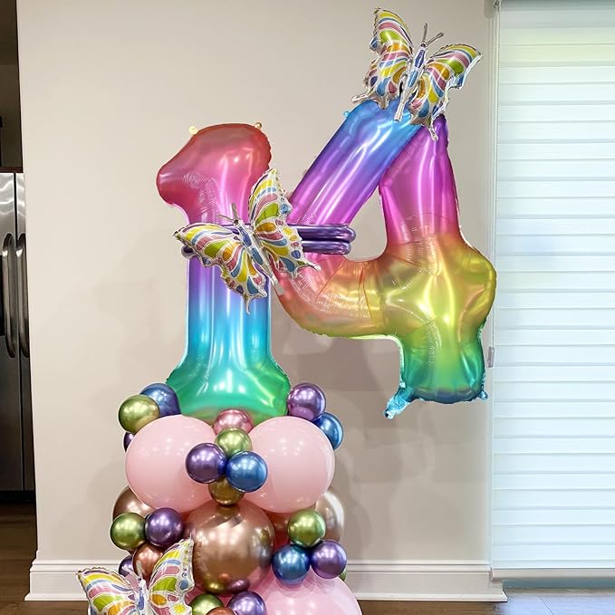 40 Inch Rainbow Number Balloon 1, Large Number Foil Balloons Mylar for Girl Boy Birthday Party Celebration Decorations Supplies, Digital Balloons for Wedding Anniversary Events Decorations