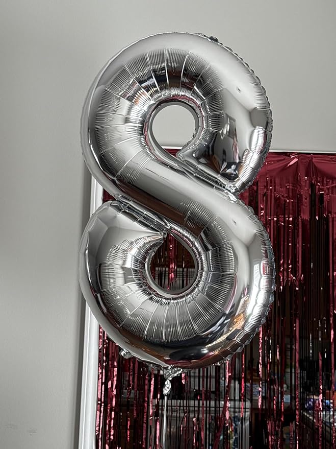 40 Inch Silver Number 2 Balloon, Giant 2 Number Balloons for 2nd Birthday Decorations, Party Supplies for Baby Boy Girl, Silver Party Decor