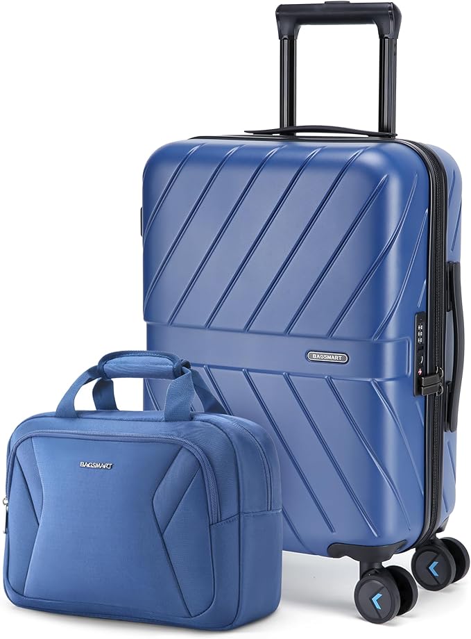 BAGSMART 2 Piece Luggage, 20 Inch Carry On Suitcase with Spinner Wheels, Polycarbonate Material, Blue