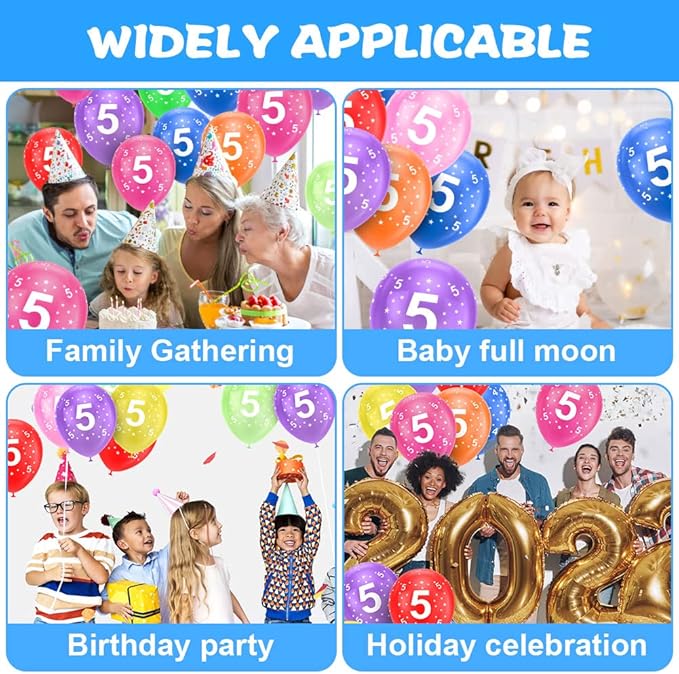 Ainiv 5th Birthday Balloons 18PCS, 12inch Numbers Printed Latex Party Balloons, 5th Anniversary Party Supplies Balloons, Numbers Balloons Decorations for Girls Boys 5 Year Old Birthday Party