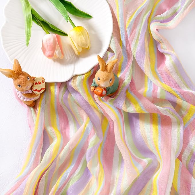 Socomi 3pcs Fall Stripe Cheesecloth Table Runner Gauze 120 Inch Rustic Boho Cheese Cloth Runner for Wedding Party Baby Bridal Shower Centerpiece Decoration Holiday Home Decorations