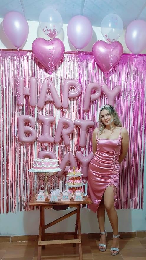 Pink Backdrops Curtains Party Decorations, Tinsel Streamers Birthday Decoration for Women Sweet 16, Photo Booth Props for Princess, Wedding, 1Pack 3.28X6.56Ft