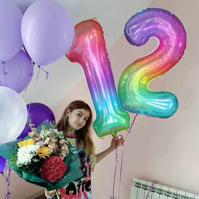 40 Inch Rainbow Number Balloon 2, Large Number Foil Balloons Mylar for Girl Boy Birthday Party Celebration Decorations Supplies, Digital Balloons for Wedding Anniversary Events Decorations