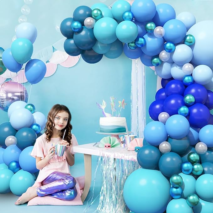 GRESAHOM Blue Balloons Arch Kit, Slate Teal Blue Royal Blue Turquoise Balloons Garland Kit, Ocean Theme Birthday Party Decorations, Under The Sea Balloon Arch for Boys Baby Shower Party Supplies