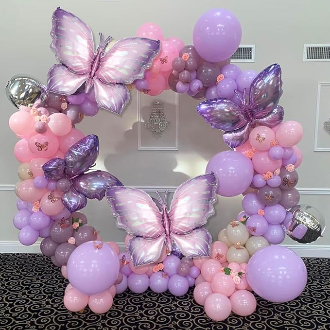 Butterfly Balloons Garland Arch Kit, 110pcs Purple Pink Balloon Arch Kit 18/10/5 Inch Lavender Maca Pink Balloon with Butterfly Sticker for Girl Women Birthday Baby Shower