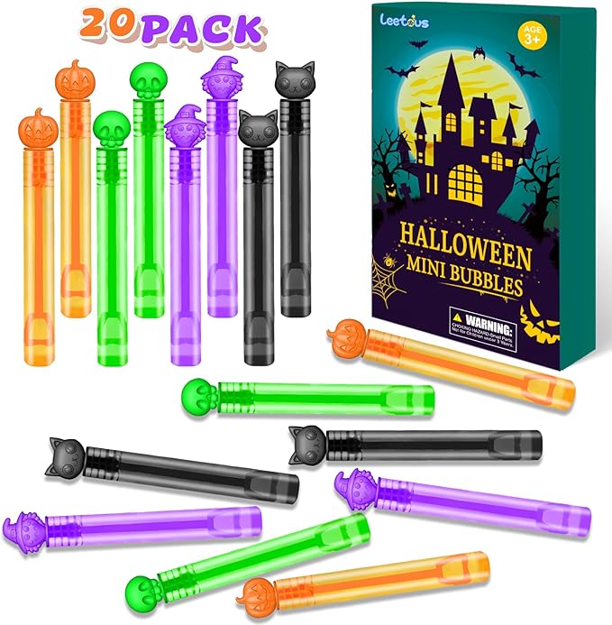 Halloween Treats Non Candy for Toddlers 20 PCS, Mini Bubble Wands Prizes Toys Gifts Bags for Kids, Small Halloween Birthday Classroom Party Basket Goody Bag Stuffer Trinkets Stuff for Boys Girls