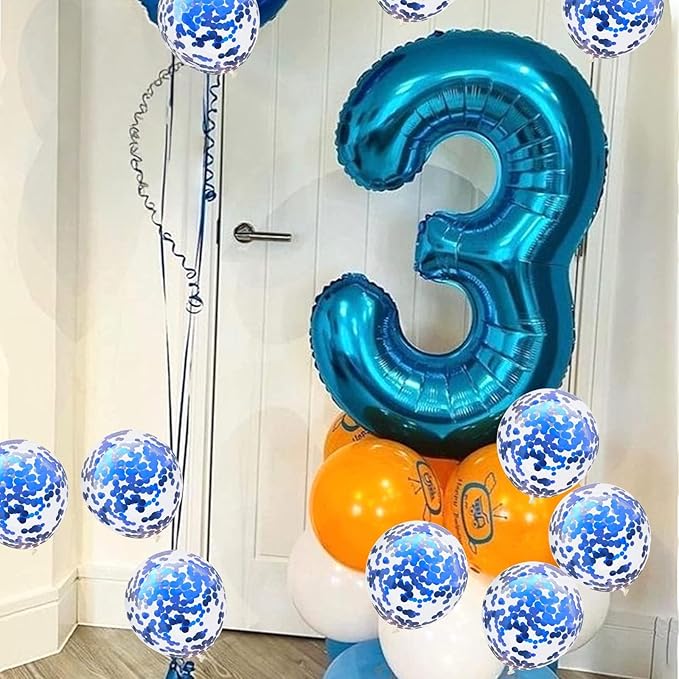 Blue Birthday Balloon Numbers 65, 40 Inch Big Foil Mylar Number 5 and 6 Balloons with Blue Confetti Latex Helium Balloons Set for Men Women 56th 65th Birthday Anniversary Party Decorations Supplies