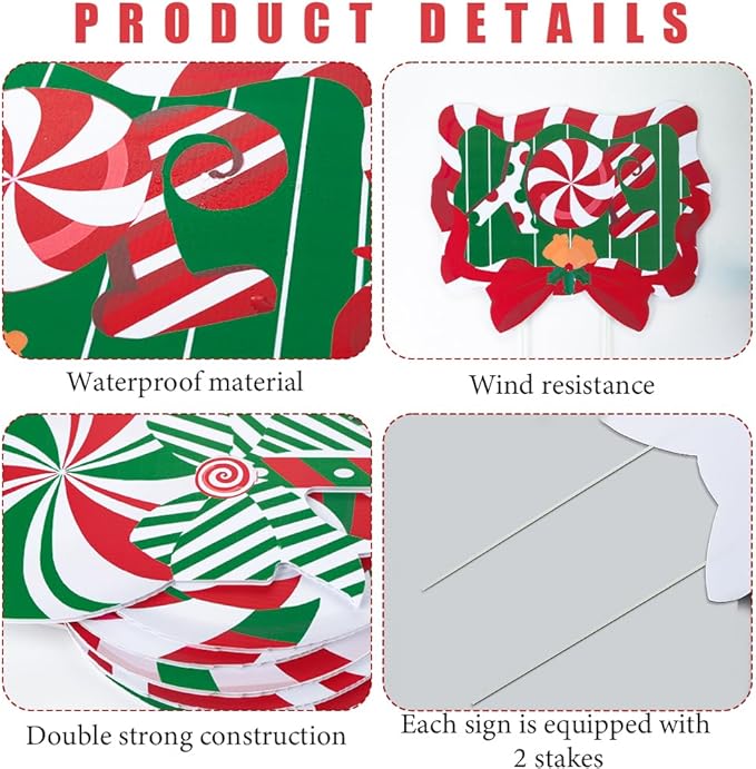 JOICEE Christmas Outdoor Yard Signs Candy Decorations, Peppermint Lollipop Candy Signs with Stakes for Holiday Party Home Lawn Pathway Decorations Supplies