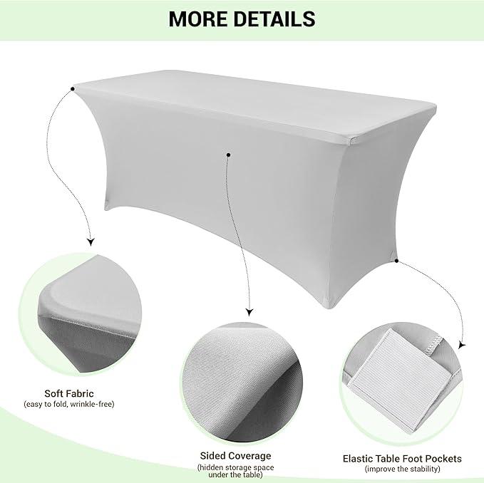 Obstal Spandex Table Cover 6ft Fitted Tablecloth Rectangular - Stretch Folding Table Cloth Rectangle for Birthday Party Wedding Banquet, Silver, 72L x 30W Inch