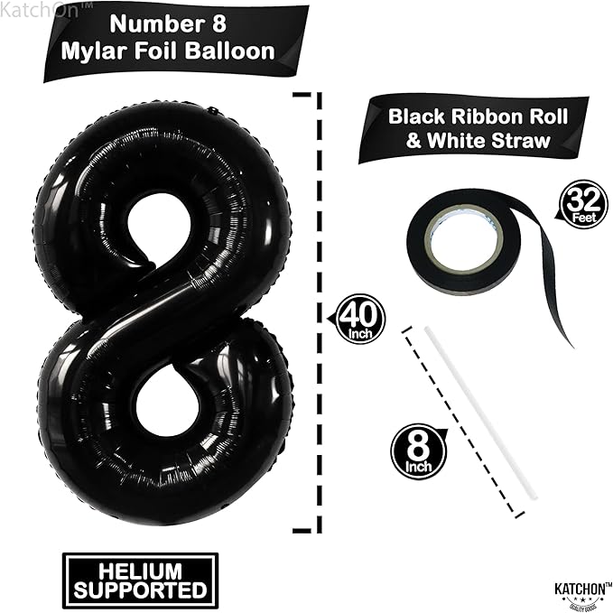 KatchOn, Giant Black 8 Number Balloon - 40 Inch | Black Number 8 Balloon | 8 Birthday Balloon, 8th Birthday Decorations Boys | Number 8 Balloon for 8 Year Old Boy Birthdays Decorations