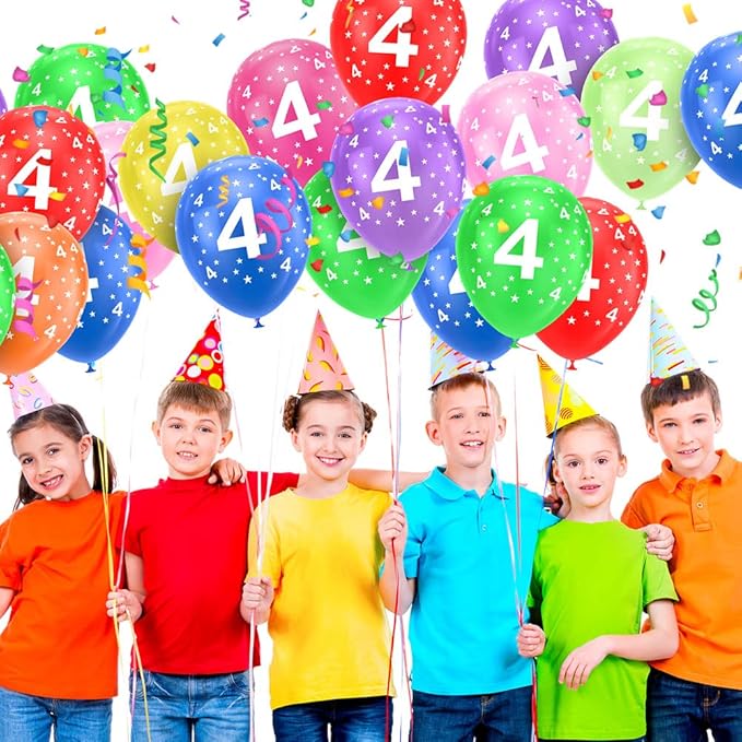 Ainiv 4th Birthday Balloons 18PCS, 12inch Numbers Printed Latex Party Balloons, 4th Anniversary Party Supplies Balloons, Numbers Balloons Decorations for Girls Boys 4 Year Old Birthday Party