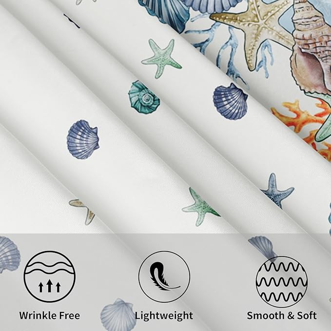 Summer Nautical Coastal Round Tablecloth 60 Inch Coral Shells Starfish Circle Table Cloth Blue Table Cover Washable Polyester Decorations for Kitchen Dinning Room Party