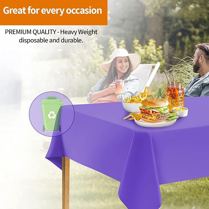 Party Dimensions Purple Disposable Plastic Tablecloth for Rectangle Tables (48 Pack) Premium Decorative Table Cloths for Parties, Events & Weddings, Indoors & Outdoors, 54 x 108 inche