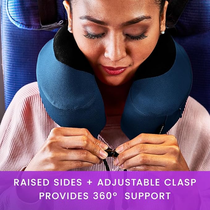 Cabeau Evolution S3 Travel Pillow – Straps to Airplane Seat – Ensures Your Head Won’t Fall Forward – Relax with Plush Memory Foam – Quick-Dry Fabric Keeps You Cool and Dry (Indigo)…