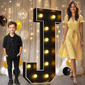 Pooqla 4 FT Marquee Light Up Letters, Black Letter Lights 4 Feet Tall, Giant Sign Big Mosaic for Balloons Birthday Party Anniversary Wedding Decorations, Warm White J