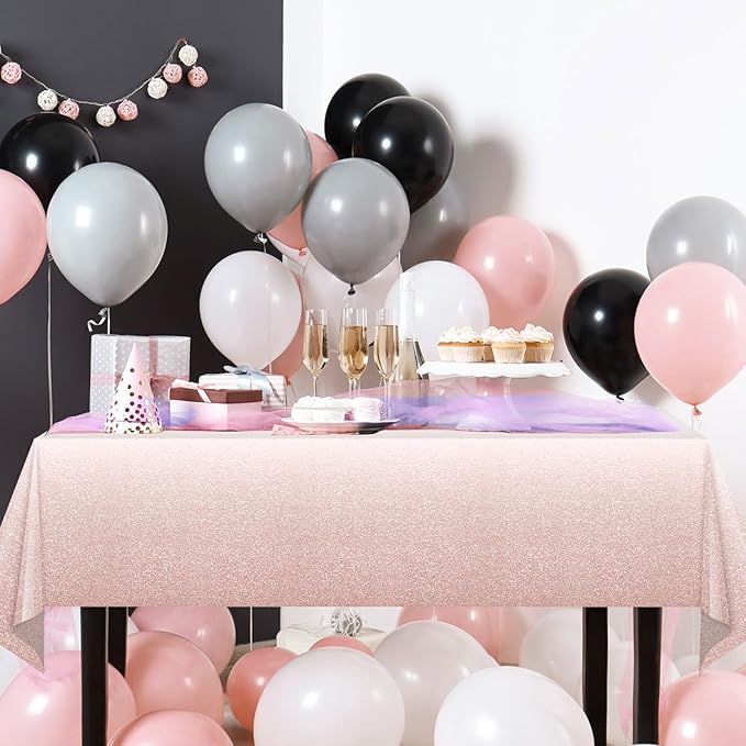 6 Pack Ombre Rose Gold Plastic Tablecloth for Parties, Gradient Pastel Rose Gold Disposable Tablecloths for Rectangle Tables, Light Pink Sprinkle Table Cover for Wedding Birthday Party, 54 x 108 Inch