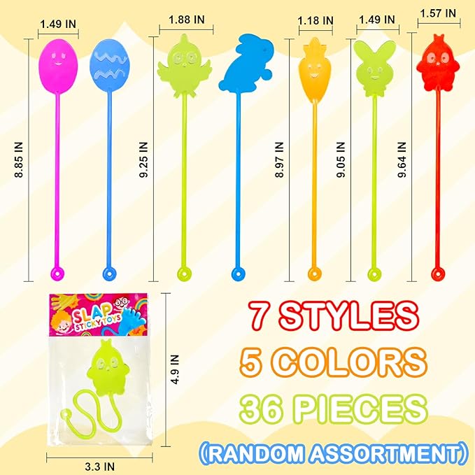 Easter Basket Goodie Bag Stuffers Party Favors for Kids,36 Pack Sticky Hands Toys Gifts for Toddlers,Easter Egg Pinata Treat Bags Fillers,Non Candy Classroom Prizes Essentials Stuff for Boys Girls