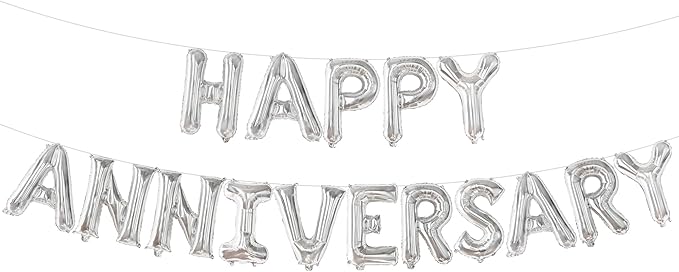 KatchOn Balloons - Letters 'Happy Anniversary' 16 Inch | Banner, Backdrop & Balloon Banner for Silver Anniversary Decor